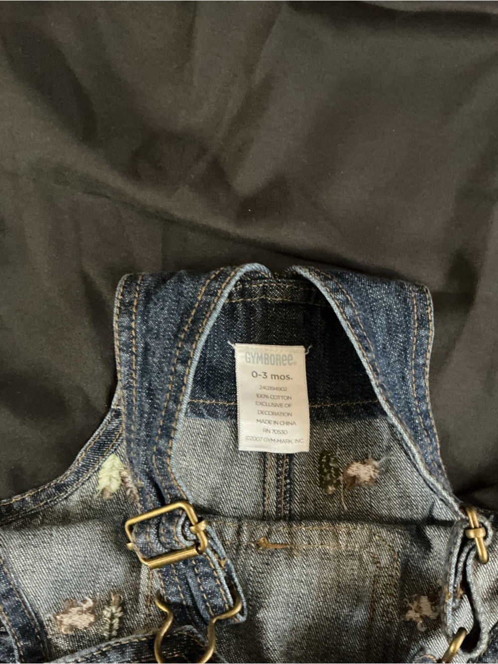 Children's Dark Blue Denim Short Overalls with Forest Embroidery - Picture 10 of 12